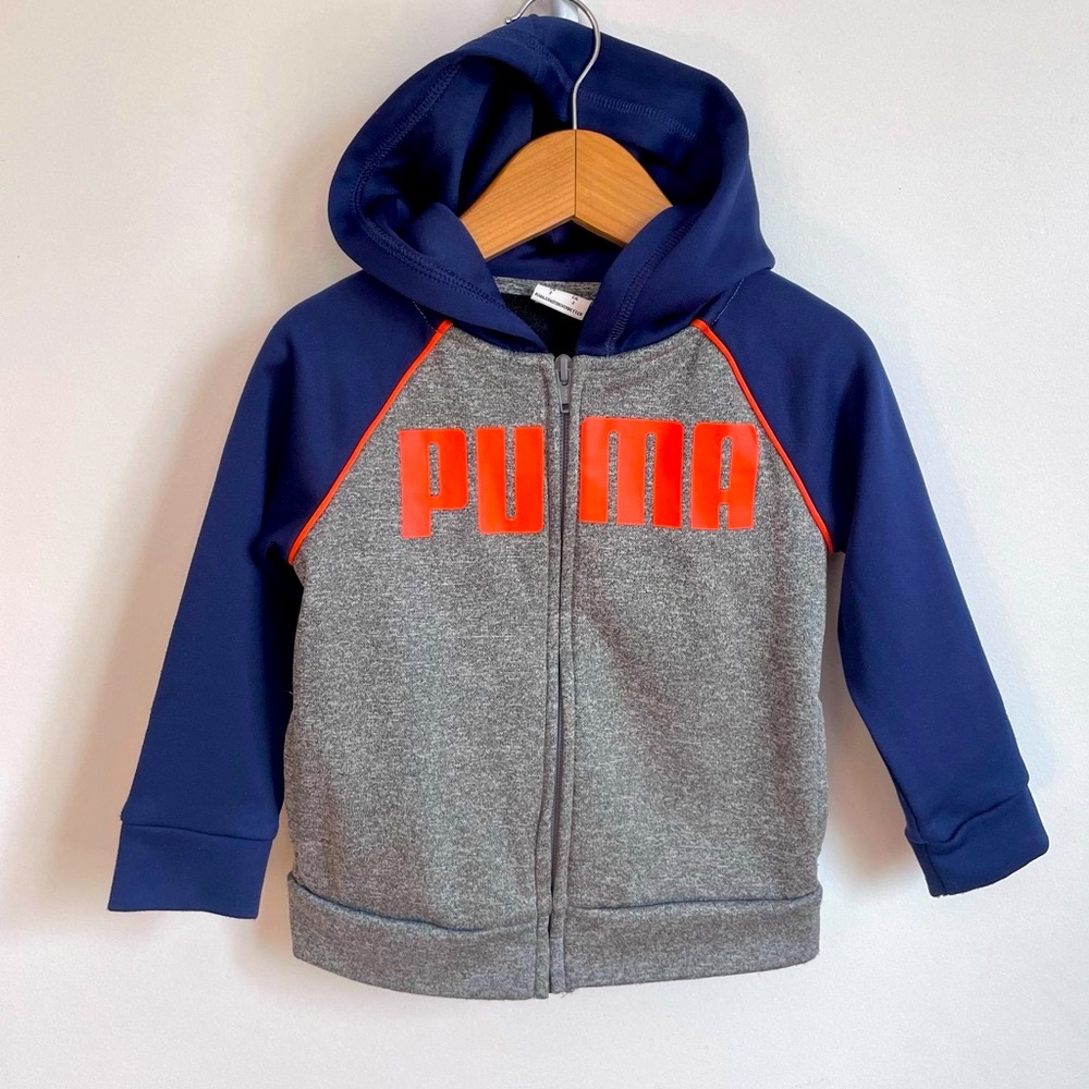 2/$25💥NEW Puma Logo Hooded Full Zip-Up Track Jacket, Orange Navy, Long Sleeves